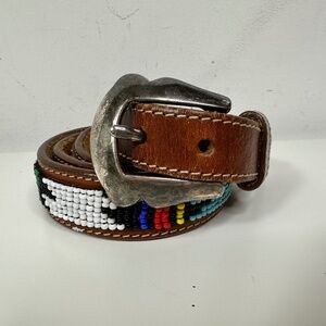 Leegin Beaded Leather Western Southwestern Cowgirl Brown Belt EUC Women's Sz M